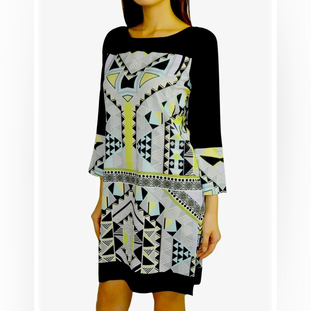 HALE BOB WOMEN'S CREPE DRESS BOATNECK MULTICOLOR PATTERNED X-SMALL MSRP 216$